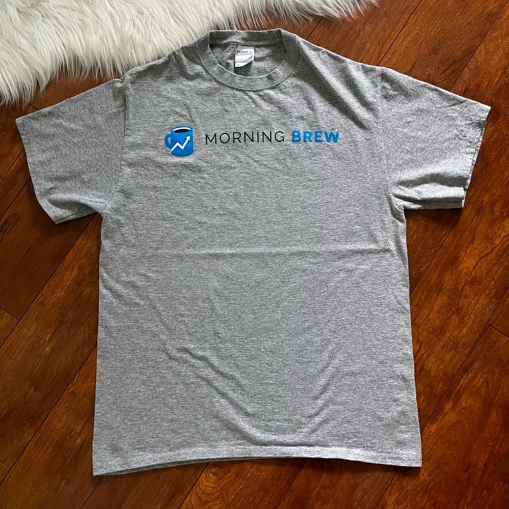 ‘Morning Brew' Gray Short Sleeve T-Shirt-Size M - Picture 1 of 3